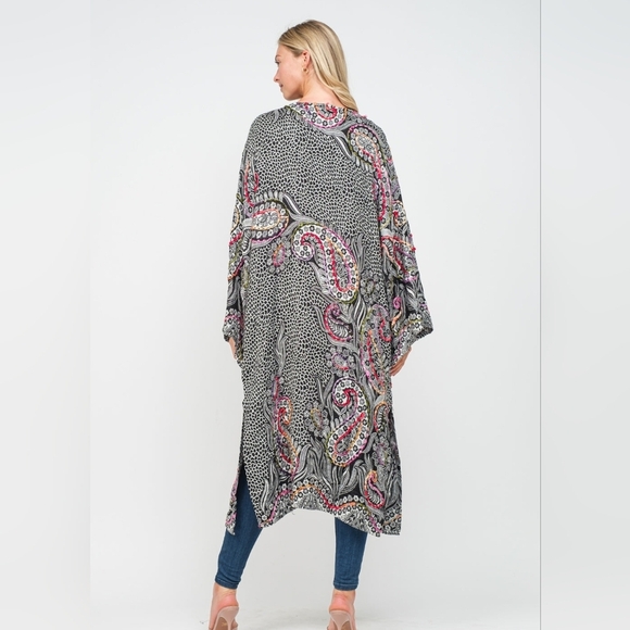 RAJ RHEA BLACK MULTI THCIK STITCH EMBROIDERED DUSTER - Picture 2 of 6